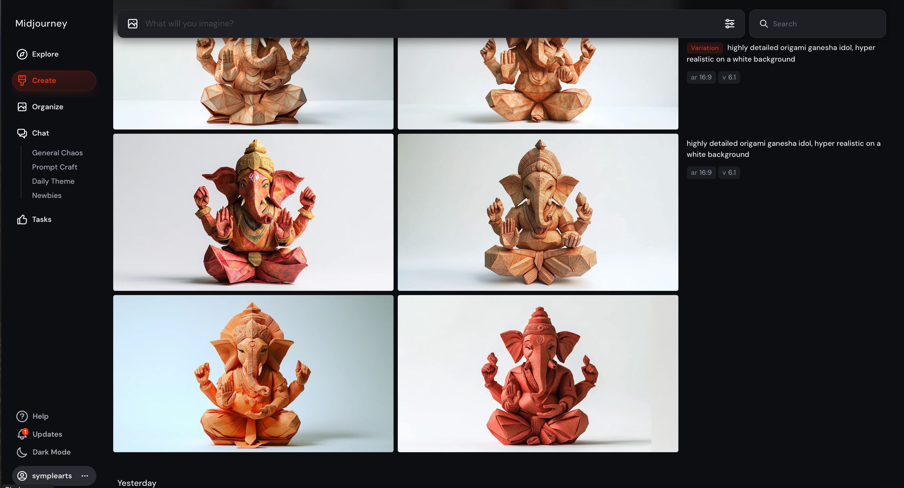 Hyper-realistic AI-generated Ganesha idol with an origami-inspired design, created using Midjourney, on a clean white background